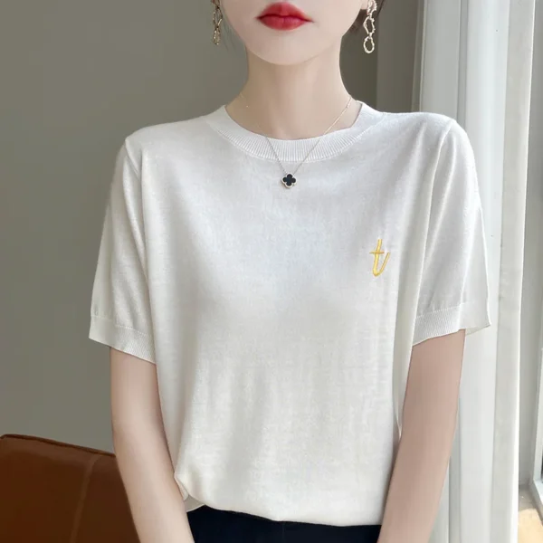Women Cashmere short sleeves Summer Cashmere Knitwear Short Sleeve Pullover Sweater Popular Female Cashmere short sleeves - Image 3