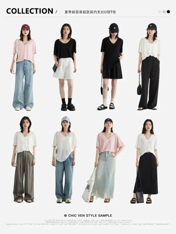 CHIC VEN Women T-Shirts Loose Casual Solid New Basic Simple Female Tees Short Sleeved Top for Girl Women's Clothing Summer 2024 - Image 4