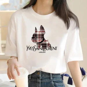 Women's Hot Sale Dog Printed T-shirt Fashion Casual Letter Pattern Tops Summer Loose Harajuku Clothing Graphic T Shirts Y2k Top