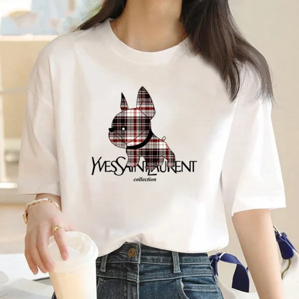 Women's Hot Sale Dog Printed T-shirt Fashion Casual Letter Pattern Tops Summer Loose Harajuku Clothing Graphic T Shirts Y2k Top
