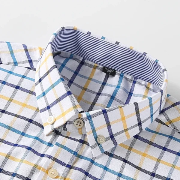 100% Pure Cotton Oxford Shirts for Men Long Sleeve Plaid Shirt Striped Male BusinessTartan Red Shirt Mans Designer Clothes - Image 2