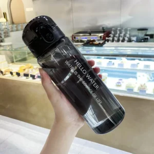 Reusable Clear Water Bottle BPA-Free Leak-Proof Plastic Water Bottle with Carrying Strap, Flip Top Drink Bottles for Travel Gym