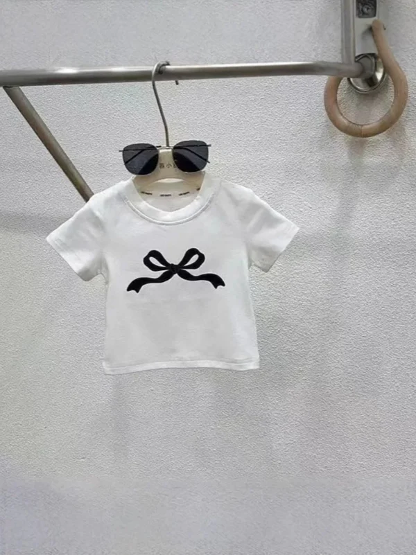 MILANCEL New Summer Kids Clothes Set Girls Bow Color Blocked Top +Solid Color Straight Leg Jeans Children Outfit 2PCS - Image 4