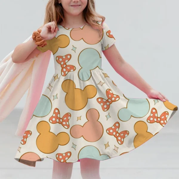 Cartoon Mickey Minnie Mouse Printed Dress Girls Summer Fashion One-piece Dress Kids Daily Casual Short Sleeve Clothing Outfit - Image 6
