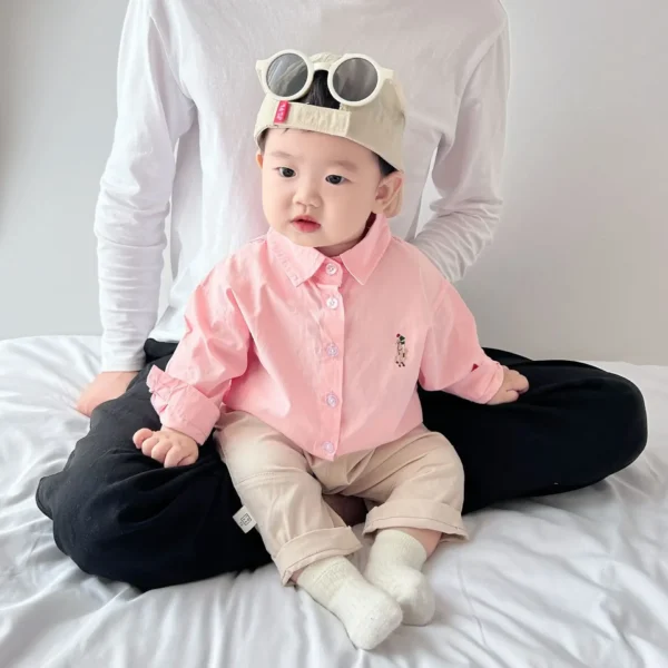 Boys Pure Cotton Long Sleeve Shirt Autumn Wear Children Baby Pink Spring Autumn Trendy Clothing Toddler Kids Fashionable Shirt - Image 3
