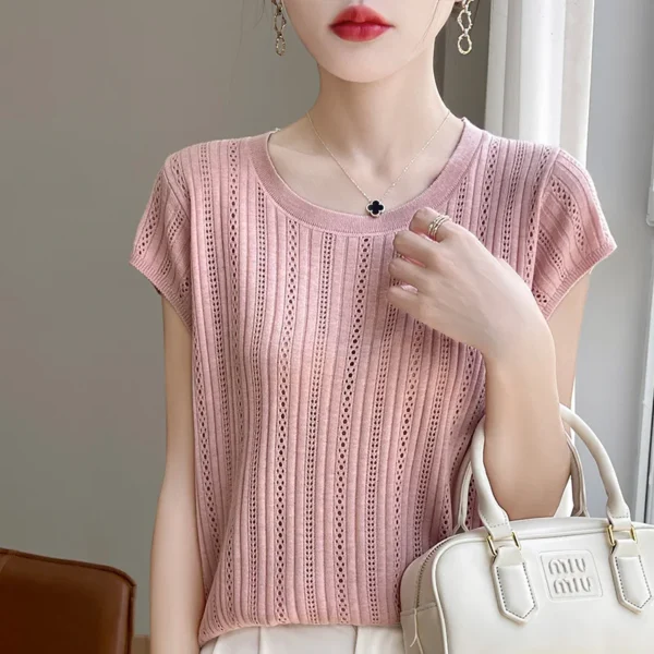 High Quality Women Cashmere short sleeves Summer Cashmere Knitwear Short Sleeve Pullover Sweater Popular Female Tops - Image 5