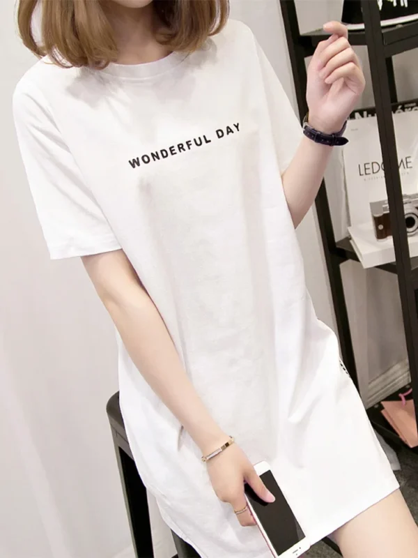 WONDERFUL DAY Print Long T shirts Summer Women Loose Slit Femme Tops Tshirt Short sleeve Ladies t-shirt - Image 3