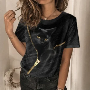 3D Kawaii Cat Printed T-Shirts Streetwear Women T Shirt Casual Oversized Short Sleeve Harujuku Animal Y2K Female Girls Tops Tees