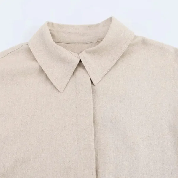 ZBZA Women Lace-up Loose Shirt Lapel Short-sleeved Single-breasted Solid Color Simple Commuter Blouse Pring Summer New Chic Top - Image 2