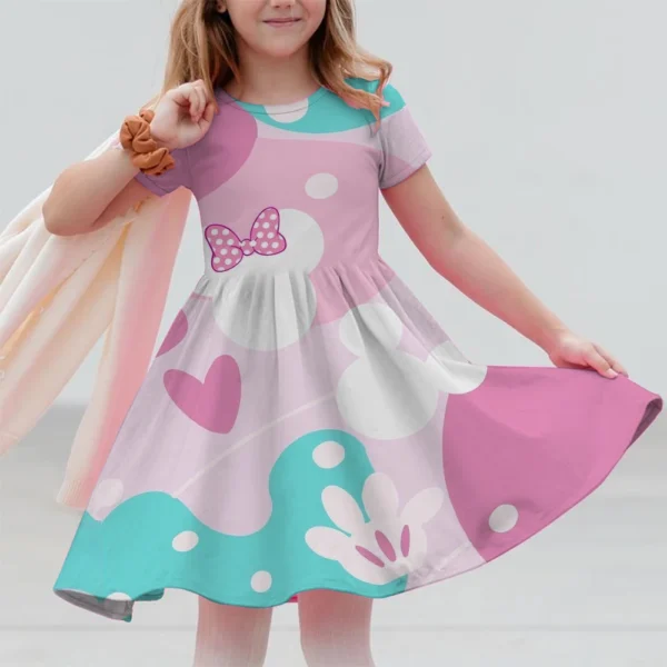 Disney Mickey Mouse Minnie print Summer Dress Kids Girl Clothes Sweet Desserts Short Sleeve Casua Fashion Birthday Baby Girl Dre - Image 6