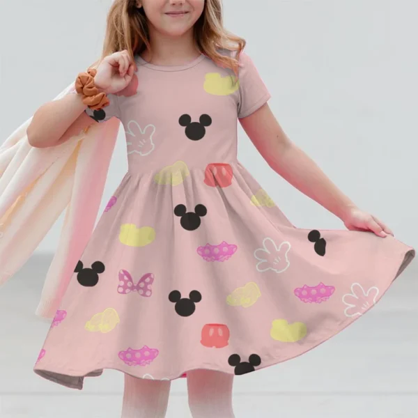 Cartoon Mickey Minnie Mouse Printed Dress Girls Summer Fashion One-piece Dress Kids Daily Casual Short Sleeve Clothing Outfit - Image 3