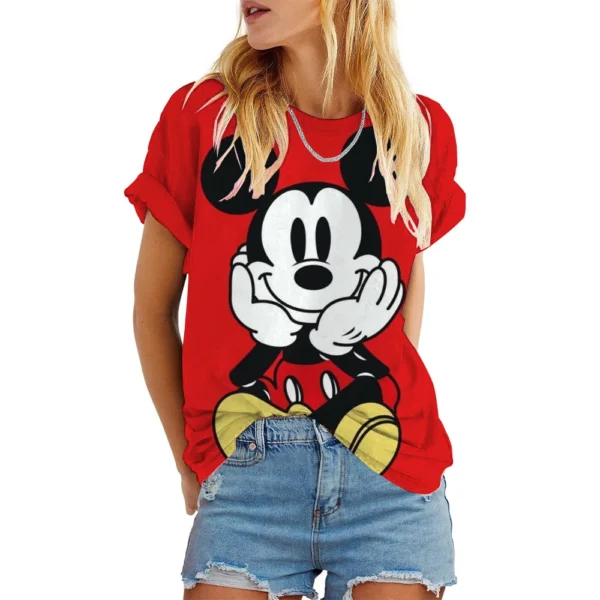 Disney Mickey Mouse Print Summer T Shirt for Women Oversize T-shirt Round Neck Clothes Pulovers Top Graphic T Shirts Casual - Image 5