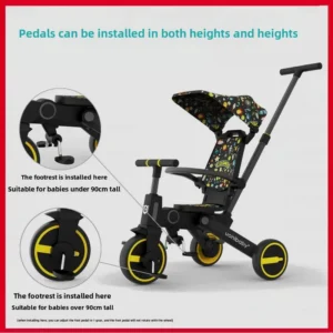 Uonibaby Seven-In-One Foldable Lightweight Tricycle Stroller for Kids Baby Pedal Car Hand Push Cart Portable Children's Trike