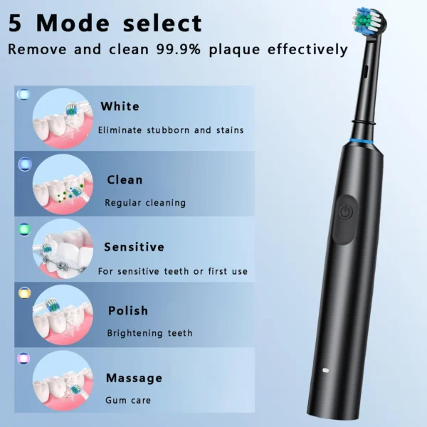Electric Toothbrush Rotary Cleaning Teeth Brush Waterproof Electronic Tooth Brush With Timer Rechargeable Toothbrush with 8 Head - Image 2