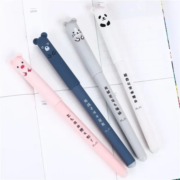 4 Pcs/Set Kawaii Pig Bear Cat Mouse Erasable Gel Pen School Office Supplies Stationery Gift 0.35mm Blue Black Ink - Image 3