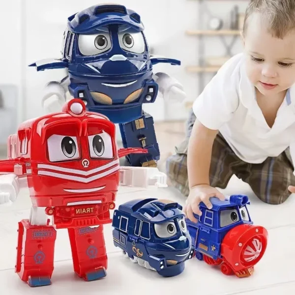 5Pcs Set Children Cartoon Trains Deformation Robots Model Toys Plastics Train Action Figure Robot Car Anime Game Kids Gifts - Image 4