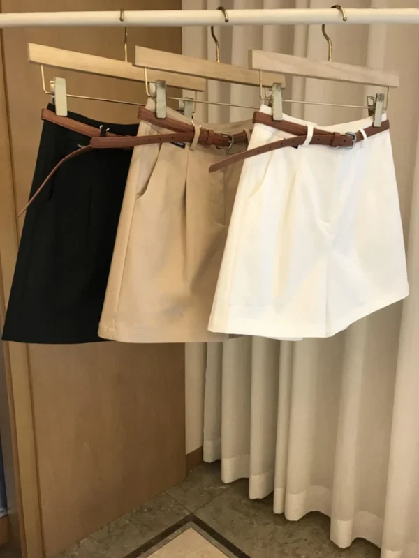 Summer Women's Suit Shorts Loose Slim Casual Wide Leg Short Pants with Belt Office Lady Cotton Bermuda Shorts for Women - Image 2