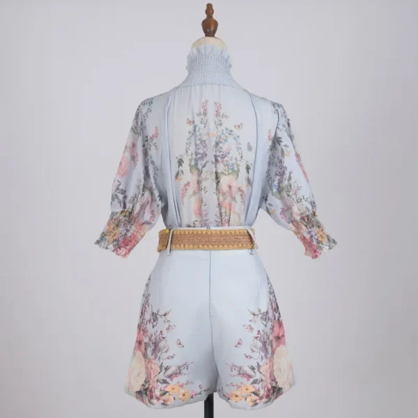 Australian Design Sense Printed High-End Cotton Linen Shirt with Bubble Sleeves Shorts And Belt Women's Fashion Spring Summer - Image 2