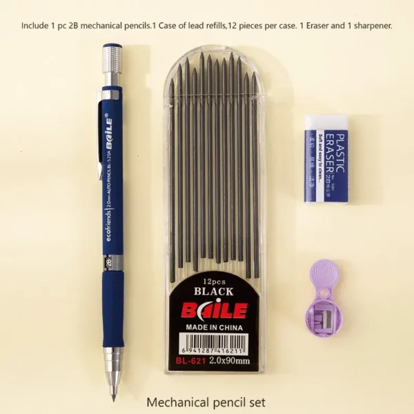 2.0mm Mechanical Pencil Set 2B Automatic Pencils With Black Lead Refills For Writing - Image 5