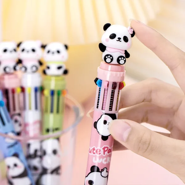 1 Piece Lytwtw's Cute Ballpoint Pen Press Cartoon Panda Multicolor 10 In 1 Colors Stationery School Office Supply Creative - Image 6