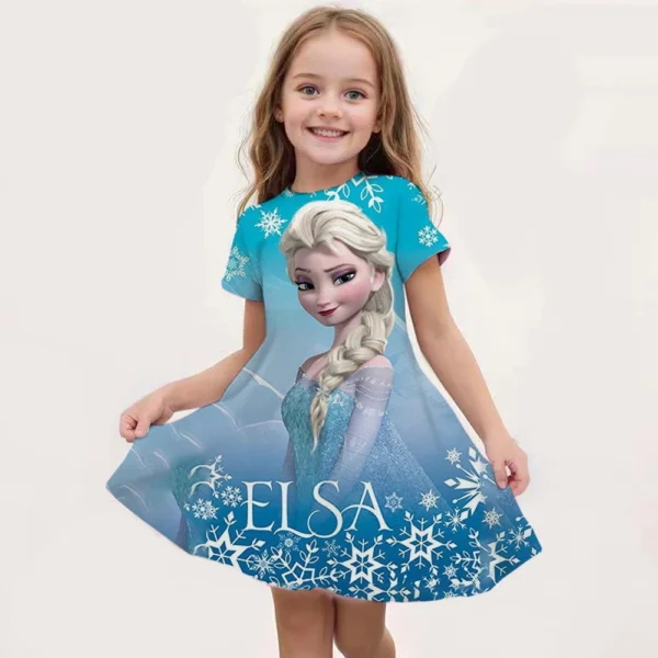 Cartoon Frozen Disneyland Trip Casual Dress for Little Girl Soft Princess Frock Kid Elsa Print Snow Queen A Line Summer Clothing - Image 4