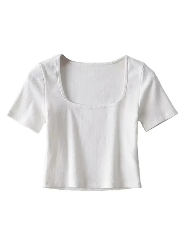 Women Square Neck Rib Crop T-shirt Short Sleeve Crop Top - Image 2