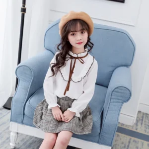 Girls Cotton Linen Stripe Base Shirt Children's Clothing Autumn New Style Kids' Shirt Toddler Clothes Middle Size And above