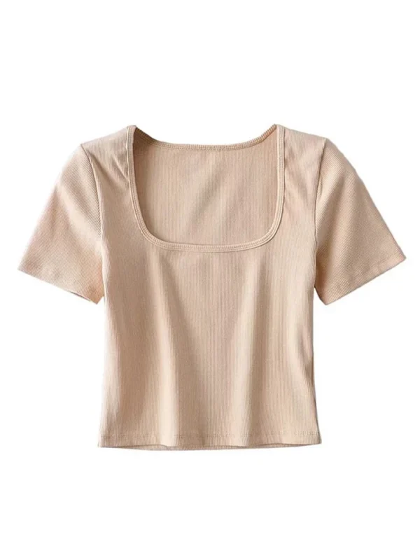 Women Square Neck Rib Crop T-shirt Short Sleeve Crop Top - Image 5