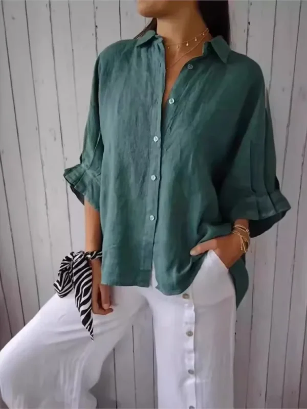 Loose Cotton Linen Shirts For Women Fashion Tie-back Lace-up Button Blouses And Tops 2024 Spring Summer Elegant Women's Shirt - Image 3