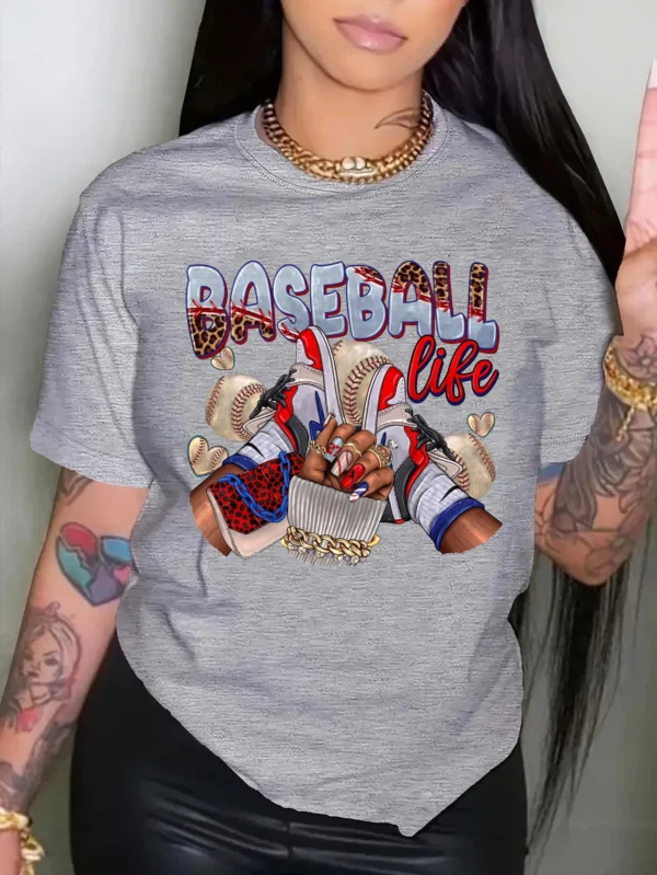 Sneaker Girl Graphic Print T-shirt, Casual Short Sleeve Crew Neck Top, Women's Clothing - Image 4