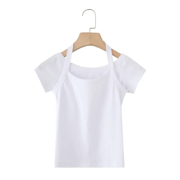 UNIZERA Women's Short Top Double layered Design Boat Neck Short Sleeve Solid Color Summer New Short Top