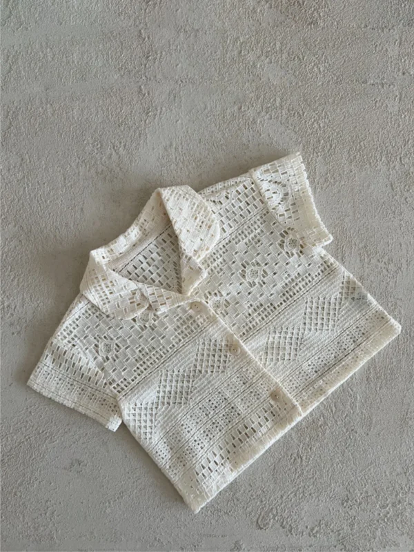 2025 Summer New Baby Girl Hollow Lace Shirts Infant Boys Short Sleeve Shirts Kids Lapel Tops Cotton Toddler Clothes - Image 3