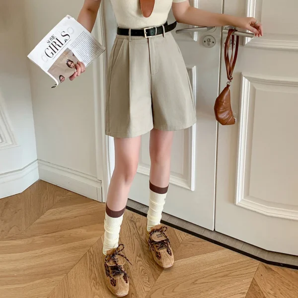 Casual Shorts Women 2025 Spring Summer New Fashion Draped High Waist Wide-leg Shorts Female Retro Loose Shorts - Image 4