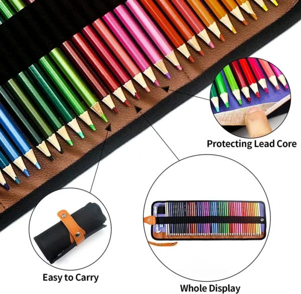 50/72-Piece Colored Pencil Set with Canvas Roll-Up Case - Perfect for Student Adult Coloring, Drawing, Sketching, and Crafting - Image 2