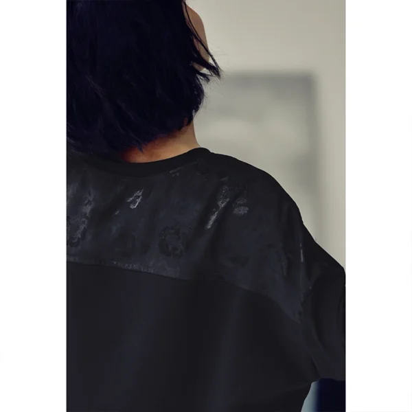 MICOCO T2207C New Chinese satin splicing loose drawstring short round neck long sleeve T-shirt woman - Image 5