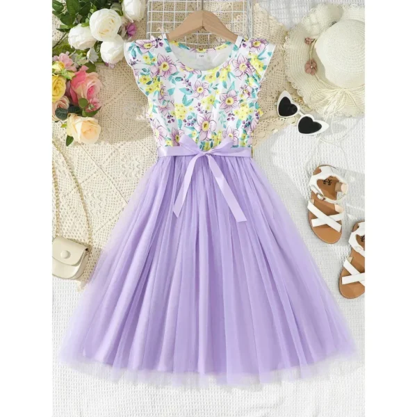 Child Girl Summer Clothing Floral Sleeveless Mesh Dresses Pastoral Fashion College Style Casual Costume for Kid Girl 8-12 Years - Image 2