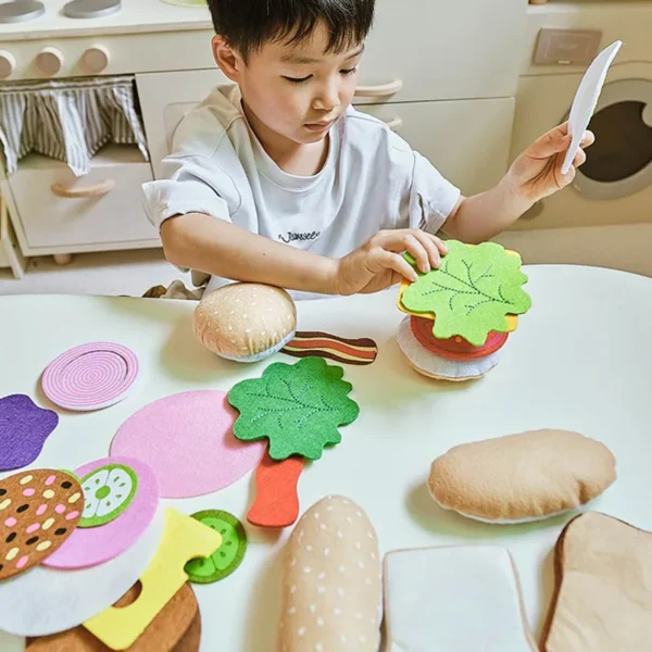 28pcs Felt Cloth Food toy Simulation Felt Food Hamburger Cloth Hot Dog set DIY Pretend Play Children Kitchen Role Play Toys Gift - Image 3