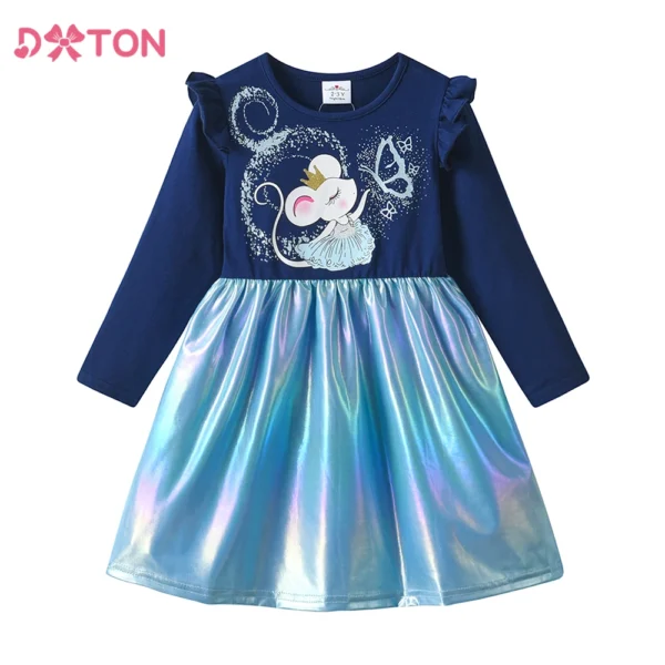 DXTON New Children's Casual Dress Winter Girls Clothing Squirrel Butterfly Cartoon Kids Dresses Patchwork Toddler Dress Costumes