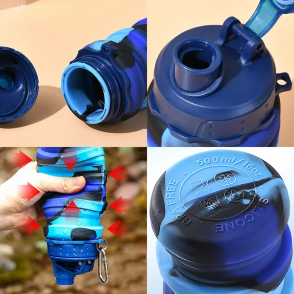 Outdoor Sports Silicone Foldable Water Bottle For Camouflage Creative Travel Reusable Leakproof Water Bottle With Carabiner - Image 6