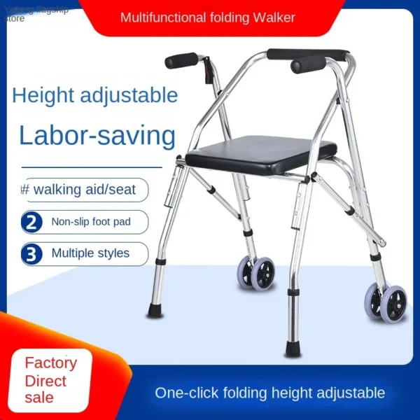 Foldable Walker with Seat,Rollator Walker with Durable Aluminum,330lbs Load Capacity, 2 Wheels for All Terrain - Image 3