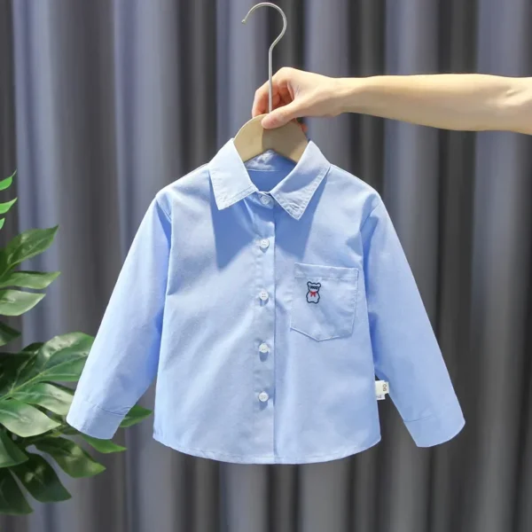 White Long Sleeve Shirt for Boys Spring Autumn New Style Children's Clothing Baby Toddler Kids Medium Size Top Fall Infant - Image 3