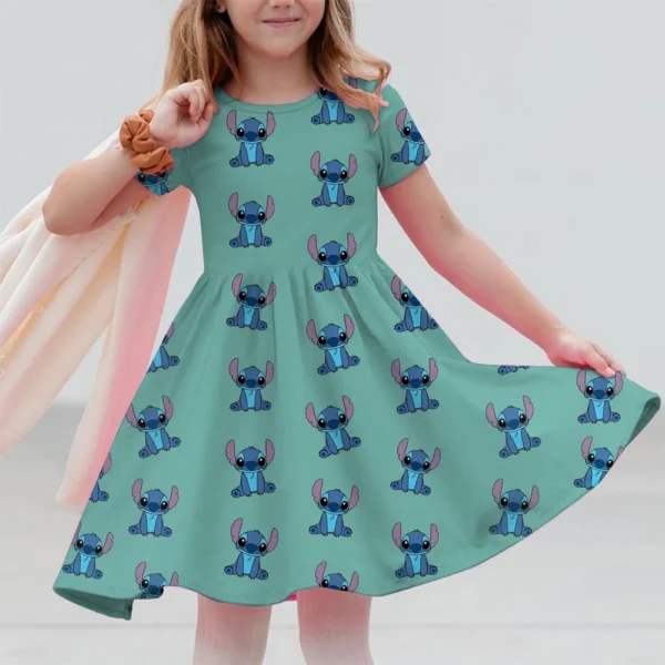 Summer New Children's Clothing 3d Printed Romantic Stitch Cute Girl Short-Sleeved Dress 3-14 Years Old Kids Performance Clothing - Image 6