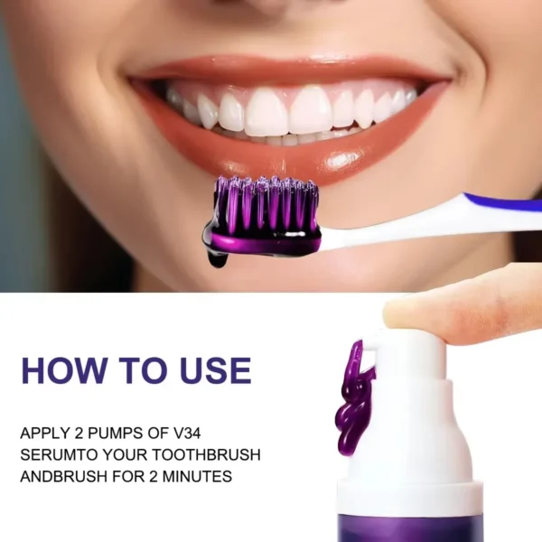 V34 Purple Teeth Whitening Toothpaste Remove Plaque Stains Cleaning Oral Hygiene Dental Bleach Tools Fresh Breath Beauty Health - Image 6