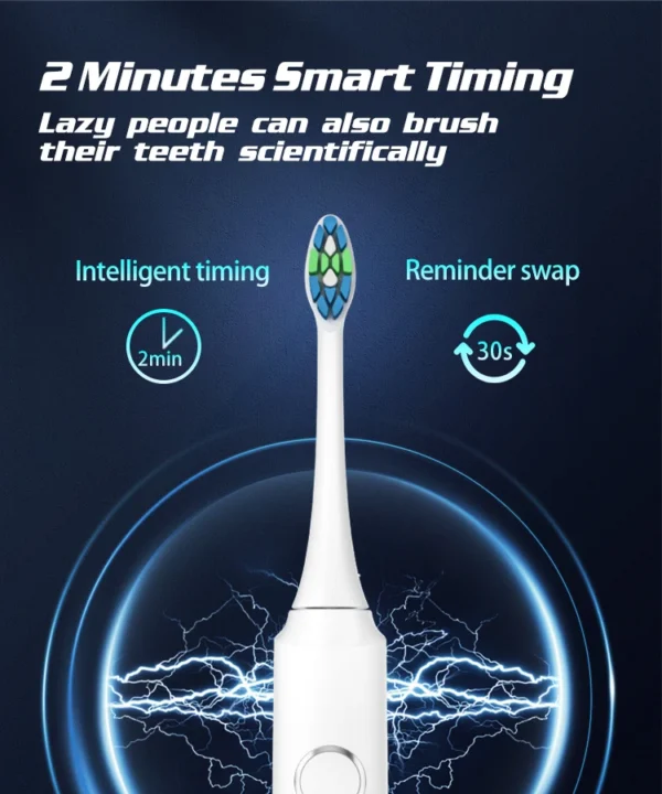 Sonic Electric Toothbrushes for Adults Teeth Whitening Toothbrush IPX7 Waterproof Smart Timer 6 Replaceable Heads Set - Image 4