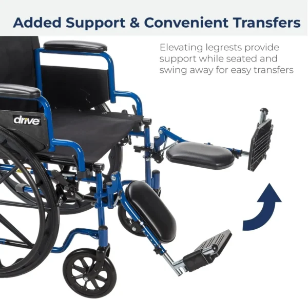Drive Medical Blue Streak Wheelchair with Flip Back Desk Arms, Elevating Leg Rests 16 Inch Seat - Image 3