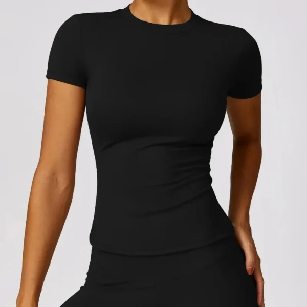 Women Running Sports T Shirt Summer Short Sleeve Round Neck Breathable Stretchy GYM Yoga Slim Fitness Active Top Tee - Image 4