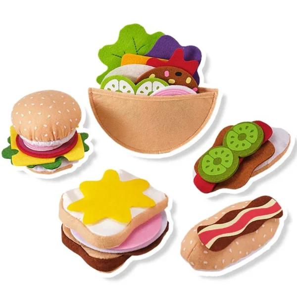 28pcs Felt Cloth Food toy Simulation Felt Food Hamburger Cloth Hot Dog set DIY Pretend Play Children Kitchen Role Play Toys Gift