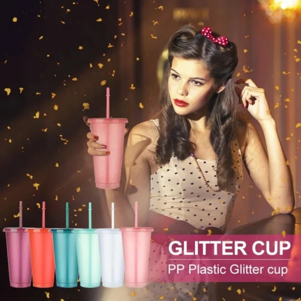 5PCS Flash Powder Tumbler With Straw Reusable Hard Plastic Cups For Party Girl BPA FREE Water Bottles Wholesale - Image 2