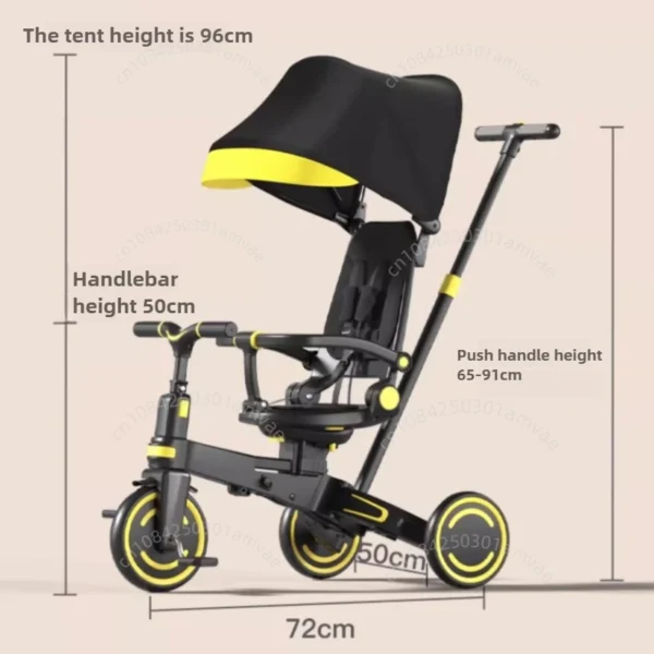Lightweight Three-wheel Baby Stroller Adjustable Push Bar Foldable Three-wheel Baby Stroller Multi-functional Children's Bicycle - Image 6