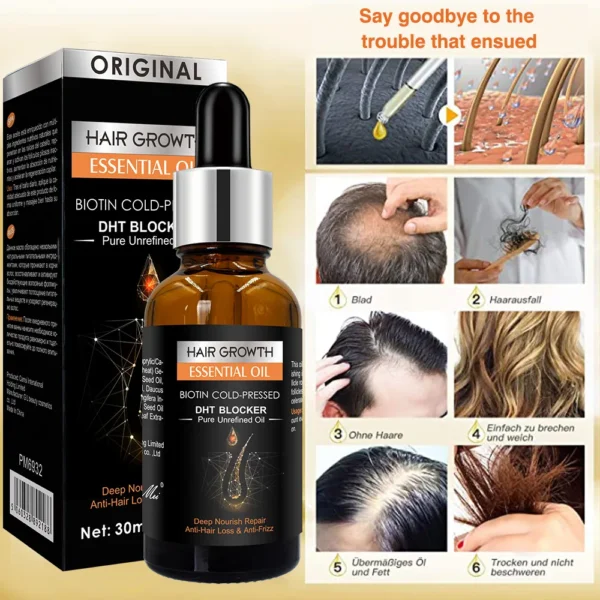 2pcs/set Hair Growth Essential Oil Biotin Cold-Pressed DHT Blocker and Hair Growth Shampoo Anti-Hair Loss Conditioner - Image 3